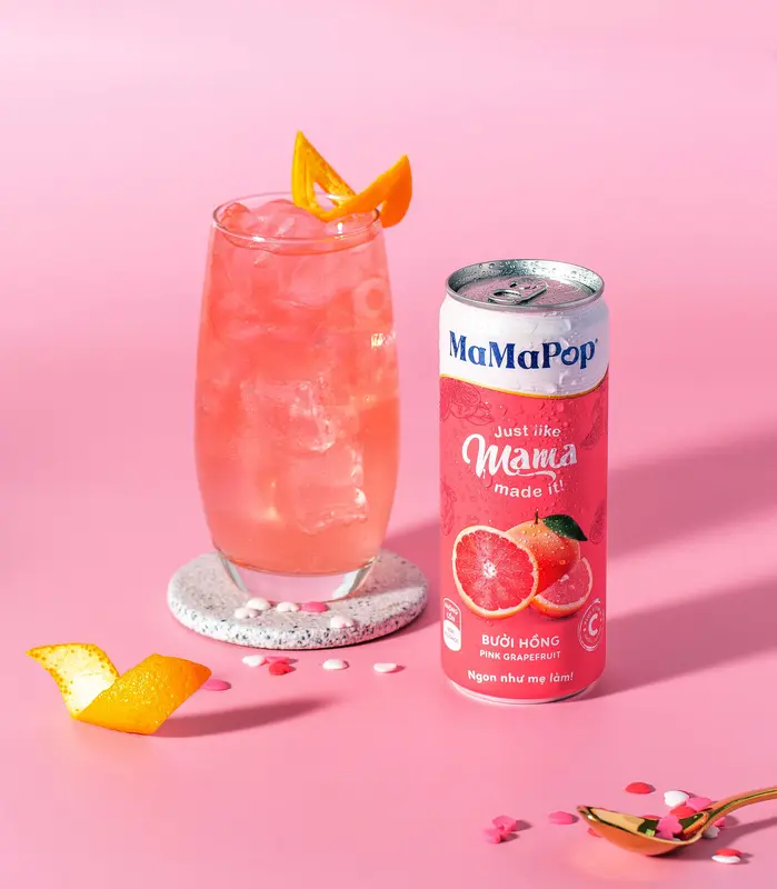 Mamapop thùng 12 lon nước trái cây sparkling vị Bưởi Hồng 330ml 6
