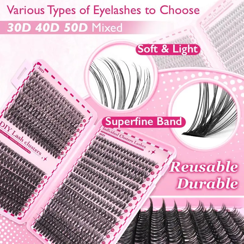 Upgraded Eyelash Extension Kit with Eyelash Glue & Remover & Tweezers & Brush, 1 Set 9-16mm 30D & 40D & 50D Mixed Individual Lashes, Professional Eye Makeup Accessories, Pretend Makeup Kit, Eyelashes Gift for Girlfriend, Volume Individual Lashes 2