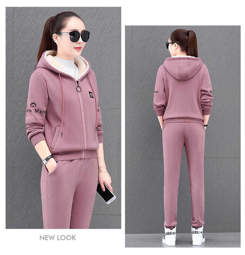 Product Introduction of Bộ Áo Len Dày, Lót Lông Cừu, Dành Cho Nữ, Mùa Thu Và Mùa Đông 2025, Đệm Nhiệt, Thời Trang, Ngoại Cỡ, Thể Thao Đi Chơi Bộ Hai Mảnh 10