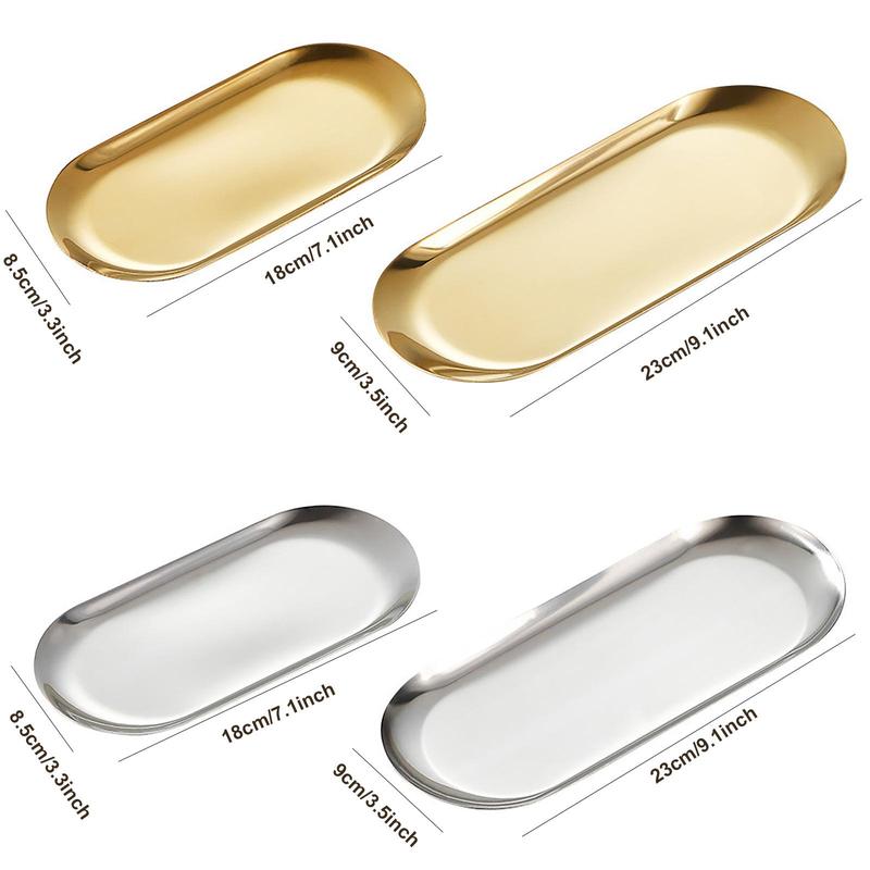 Stainless Steel Bathroom Tray, Decorative Tray, Jewelry Dish, Cosmetics Organizer, Food Snack Oval Plate, Small Storage Tray, Bathroom Organizers Storage 1