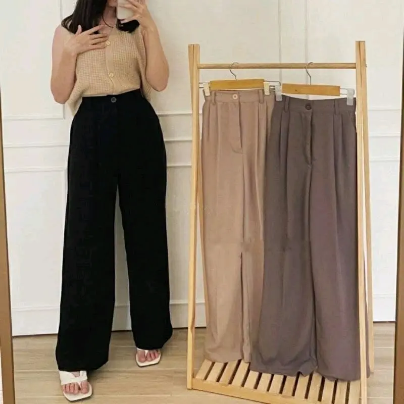 Loose Pants Trousers Wanita - Celana Anti Kusut - Celana Kulot Wanita - Celana Kantor Crinkle Airflow