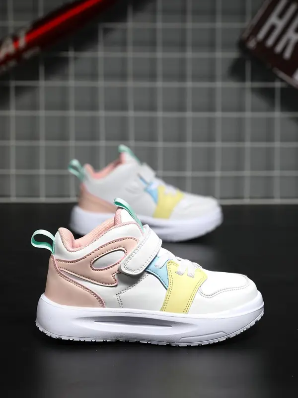 Kid's Casual Colorblock Lace Up Front PU Leather Sneakers, Comfortable Sports Shoes, Fashion Sports Sneakers For Boys & Girls 4