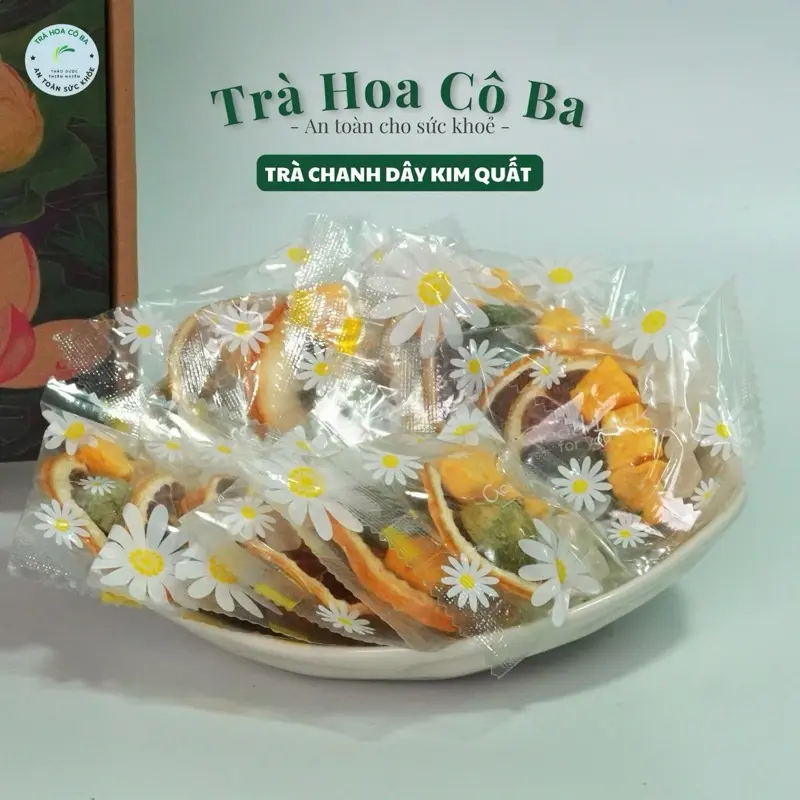 Trà Chanh dây kim quất hộp 30 gói Trà Hoa Cô Ba- Set chanh dây, kim quất , đường phèn 1