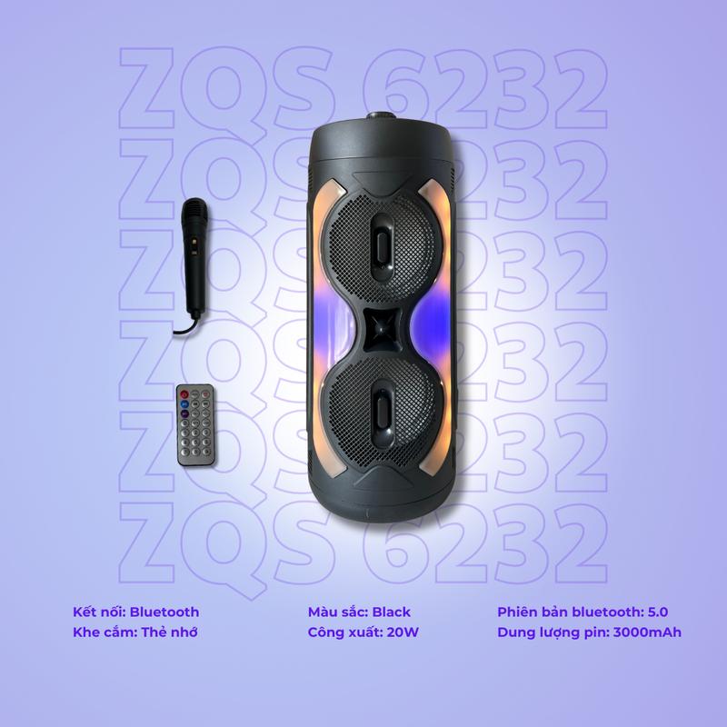[TẶNG MICRO] Loa bluetotoh ZQS-6232-BLACK Phiên bản nâng cấp, âm thanh vượt trội hơn, ấm tai hơn, ngoại hình tinh tế đẹp mắt, karaoke, nghe nhạc và đa thiết bị sử dụng