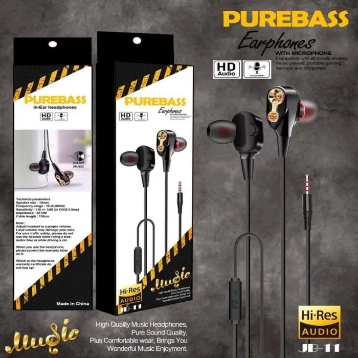 PROMO MURAH MERIAH Hf Handsfree Headset JB-11 Pure Bass Suara Mantapp HEADSET SUPER BASS FULL BASS Kabel 2