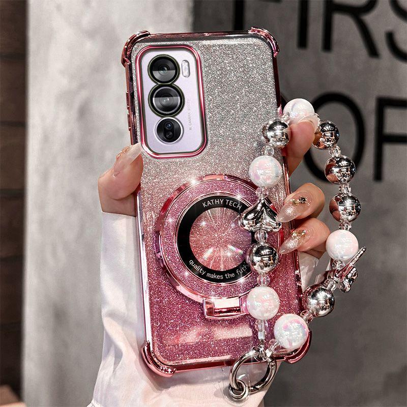 Product Introduction of Casing For OPPO Reno 12 Reno 12 Pro Reno 12F 5G Phone Case Electroplated Four Corner Anti Drop Flash Magnetic Suction Mobile Phone Holder Bracket Lanyard Shell Back Cover 8