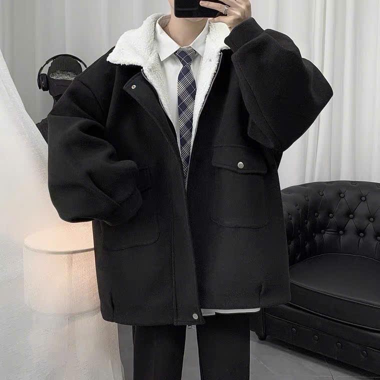 Áo khoác unisex Chất dạ lì có lót lông cừu bên trong, lên dáng trẻ trung năng động, mặc ấm áo  khoác aolot  long có thể giặt máy khóa kéo áo  khoác
