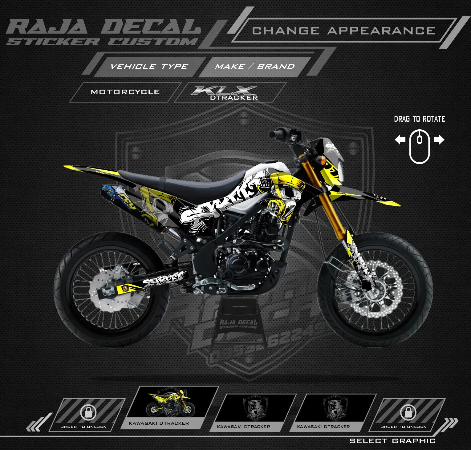 Decal Sticker Kawasaki Dtracker Supermoto Custom Graffiti kode DTX 009