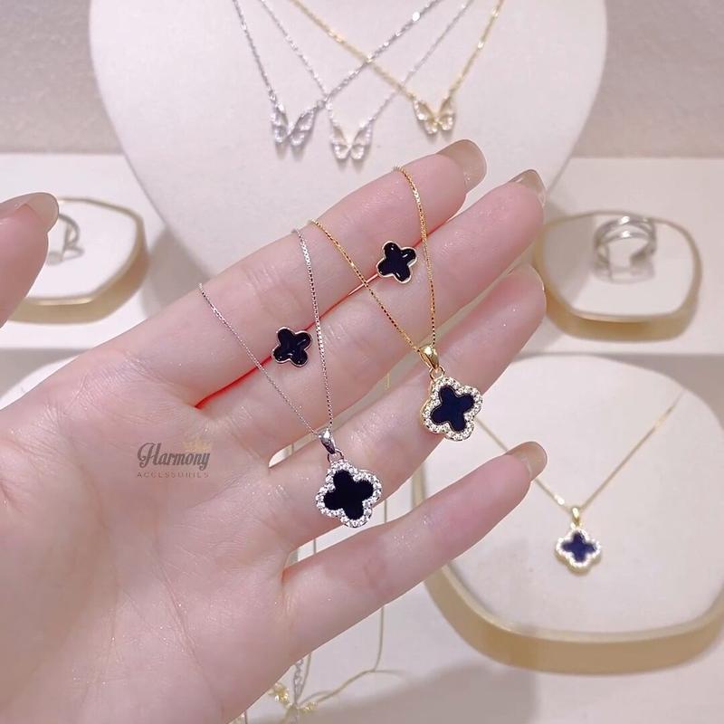 Set bộ trang sức dây chuyền và khuyên tai combo hình cỏ 4 lá Doris | TRANG SỨC BẠC HARMONY VC127 + K310