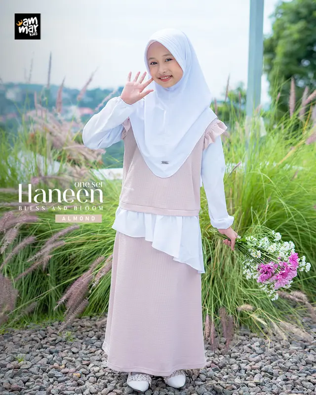 AMMARKIDS Setelan Baju Anak Perempuan Tanggung Terbaru Kekinian One Set Haneen Bless and Bloom Blus dan celana bahan katun nyaman lembut dan tebal 4