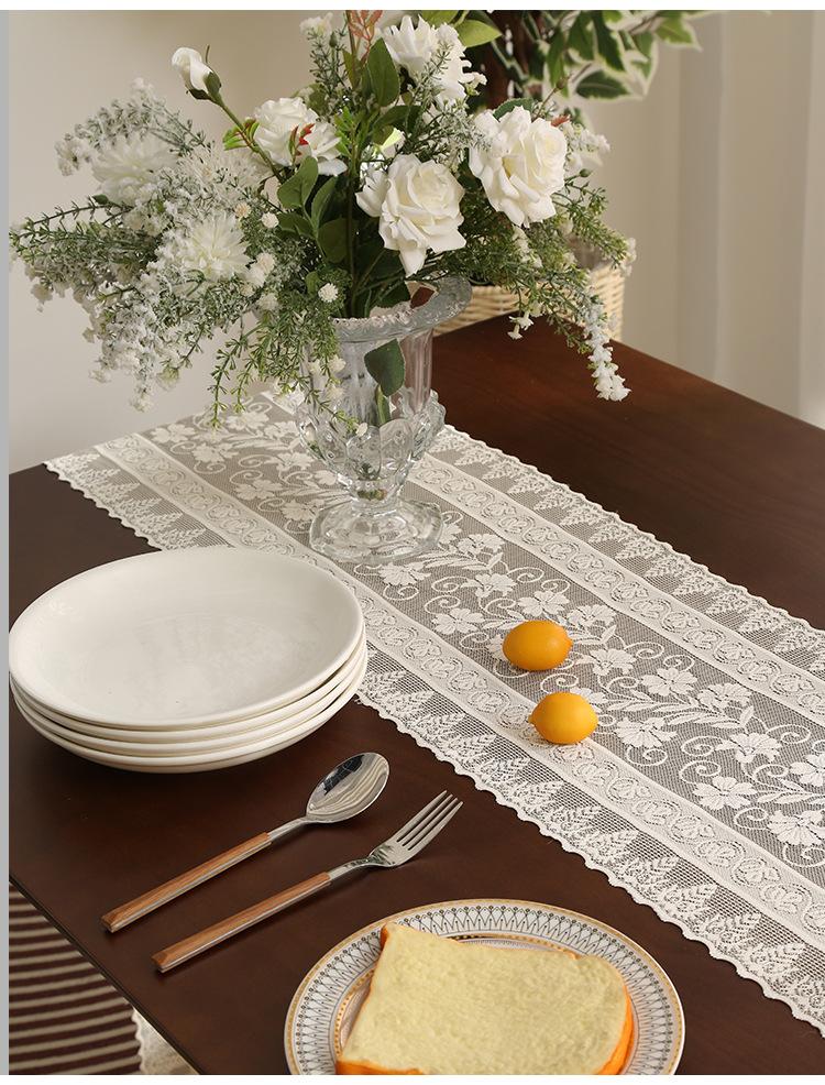 Product Introduction of White Lace Table Runner Table Flag Dust Cover Wedding Dining Tables Cover Embroidered Floral Table Runner with Tassel 5