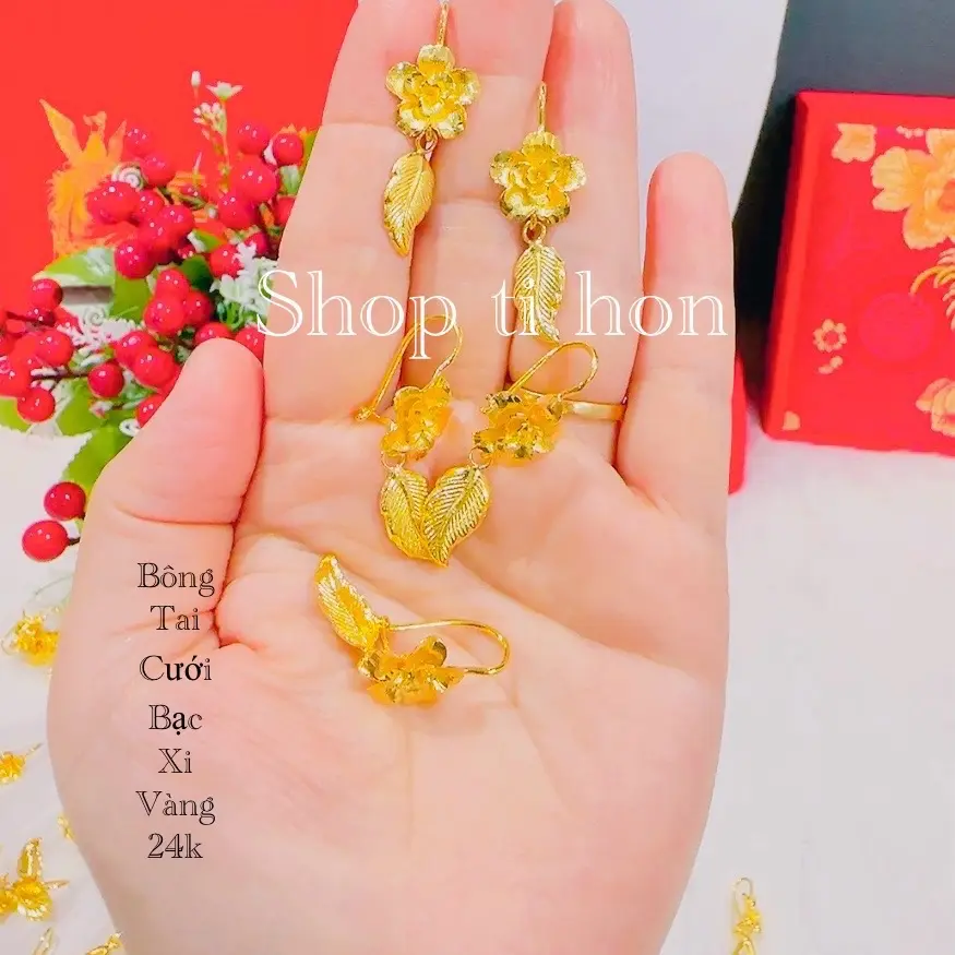 Bông tai cưới bạc xi vàng 24 mẫu mới về