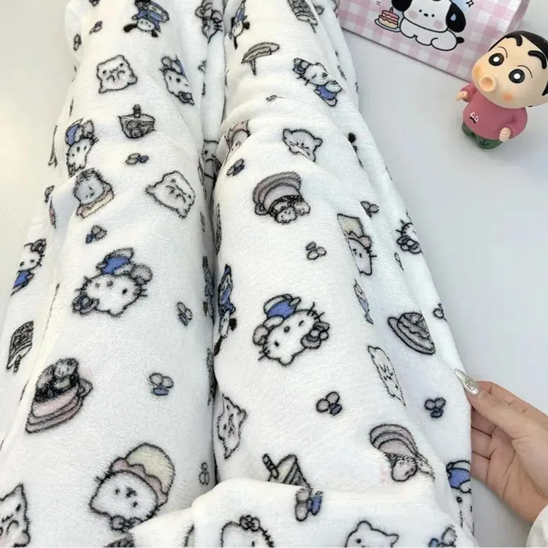 Winter Women Underwear Thermal Warm Trousers Velvet Pajama Pants Waist Home Women Casual Cashmere Trousers Kawaii Cute Autumn