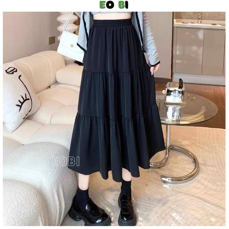 Chân váy tiểu thư xoè dáng dài, Chân váy lưng thun cạp thiết kế 3 tầng xinh xắn kiểu dáng ulzzang - EOBI Nữ Women 4