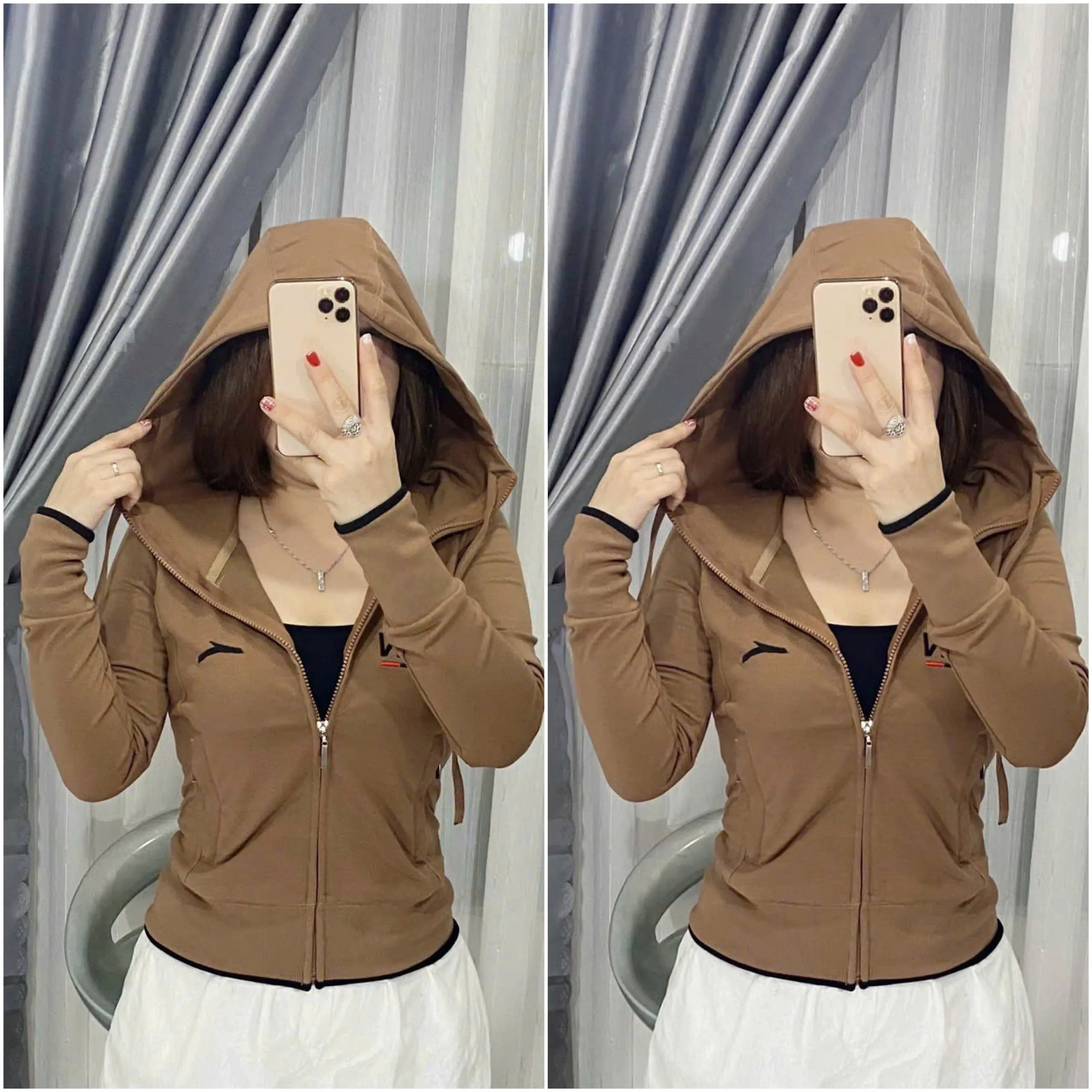 Áo Chống Nắng Cotton  Nữ Thời Trang  [ÁO Lửng Chống Tia UV Hiệu  Quả ] - Áo Khoác Nữ  Lửng Mũ To 2 Lớp - Khoác Tay Dài Có Lỗ Sỏ Ngón Top