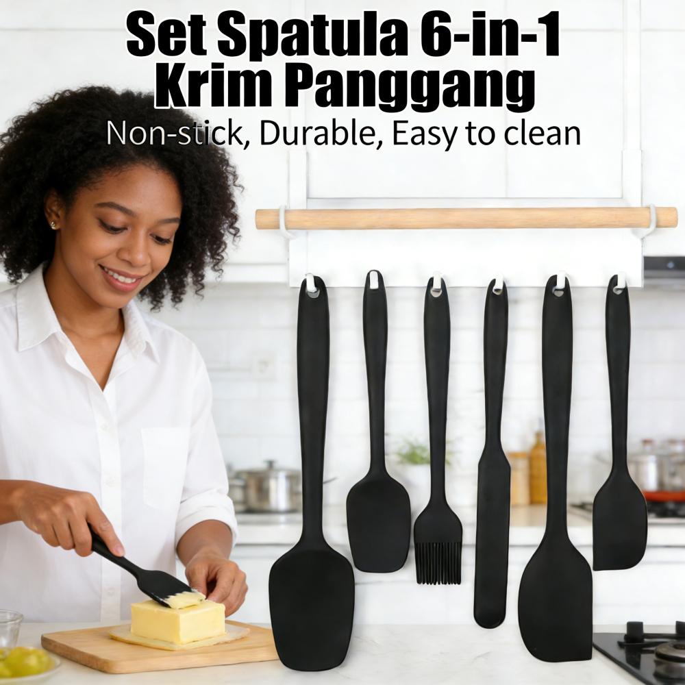 Set Peralatan Dapur Silikon 6pcs: Pengikis, Kuas Minyak Terpasang, Spatula Krim Kue, Alat Memanggang, Anti Panas, Kualitas Makanan, Dapat Dihancurkan dengan Mudah DFY