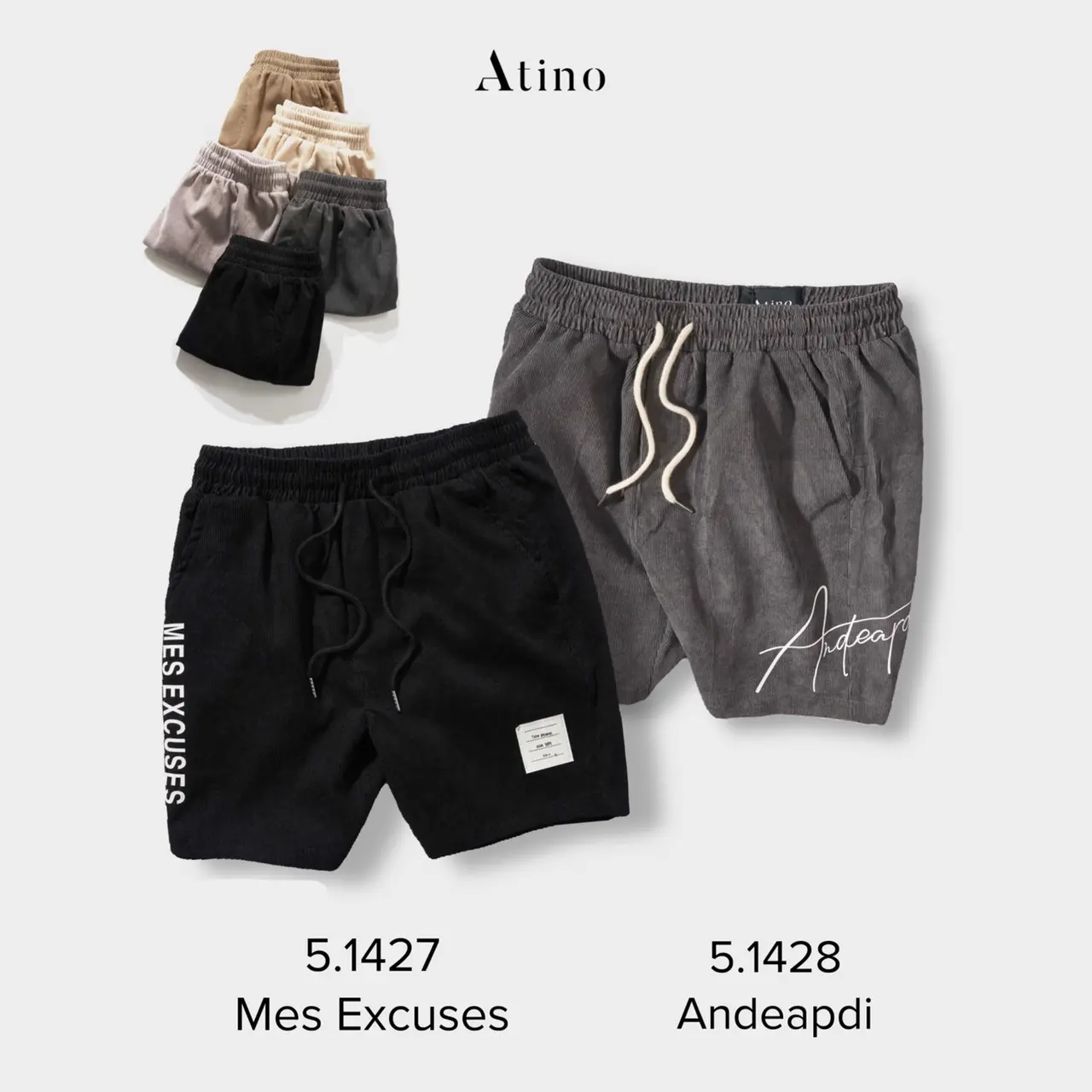 Quần Short Nhung Tăm Nam in Chữ ATINO L.5.1428 - 5.1427 VN Menswear Quần Lửng Tre Bi quần  short