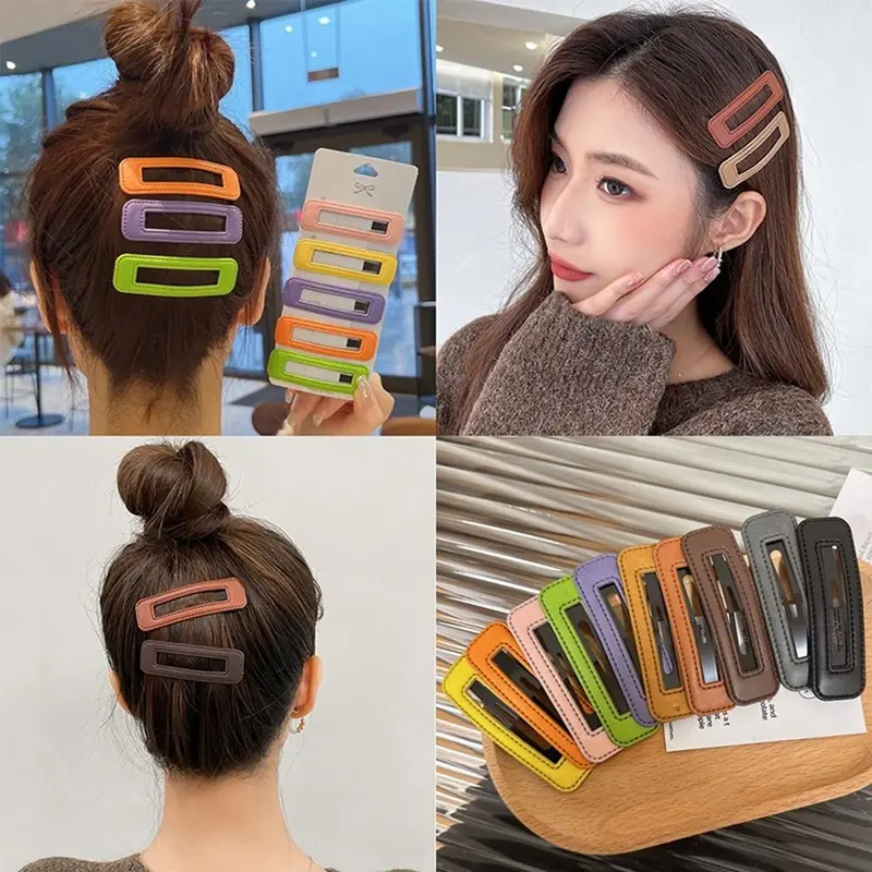 Kẹp Tóc Bằng Da Pu, Thiết Kế Hình Vuông Dễ Thương, Với Màu Pastel Họa Tiết Kẹp Tóc Nữ, Kẹp Tóc, Kẹp Bên, Phong Cách Thời Trang Đường Phố 1