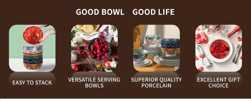 Product Introduction of SUSTEAS 21 oz Ceramic Soup Bowls Set of 6, Colorful Porcelain Bowls for Cereal, Fruit, Ramen, Salads, Snacks, Makes Great Housewarming Gifts and Decorations, Microwave and Dishwasher Safe Tableware 3