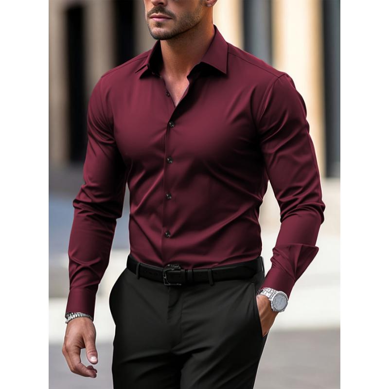 Elegant Solid Color Men'S Dress Shirt - Polyester Woven Fabric ...