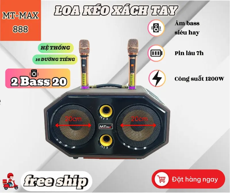 Loa Karaoke Xách Tay Bọc Da Cao Cấp MT MAX-888 16 Đường Tiếng, Bass Đôi 20, 2 Treble, 12 Trung ,Công Suất 1200W 4
