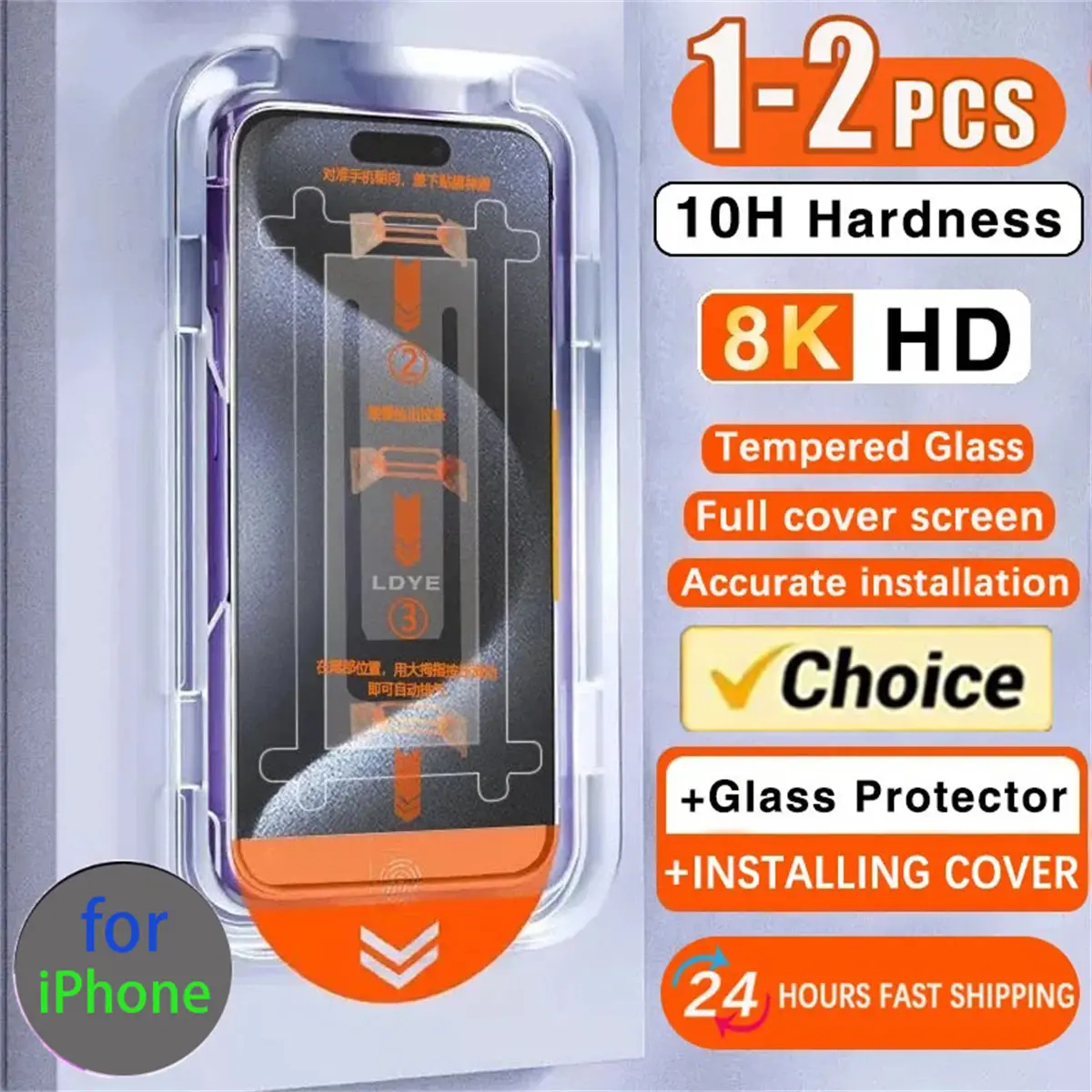Tempered glass screen protector, compatible for iPhone 16, 15, 14, 13, 12, 11, Pro Max, 7 Plus, X, XR, XS Max, 8K HD, clean room, dust-free installation, screen protector film, HD quality Protection Cover Protective Smartphone