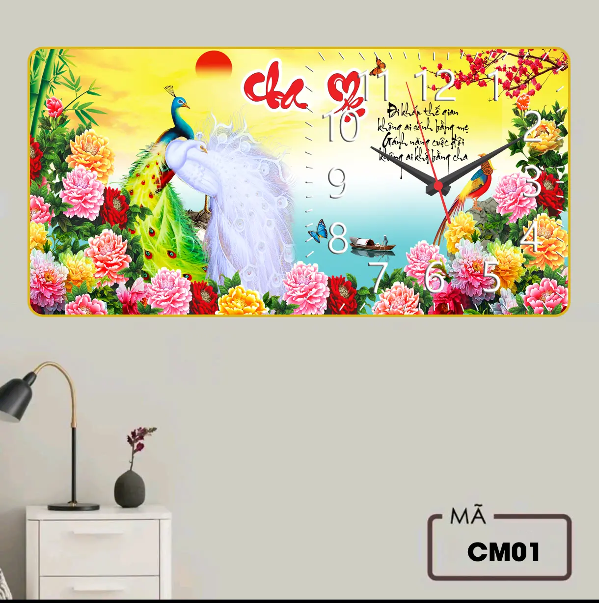 Tranh đồng hồ treo tường tráng gương pha lê UV sáng bóng, sắc nét {Tặng kèm pin,đinh treo}