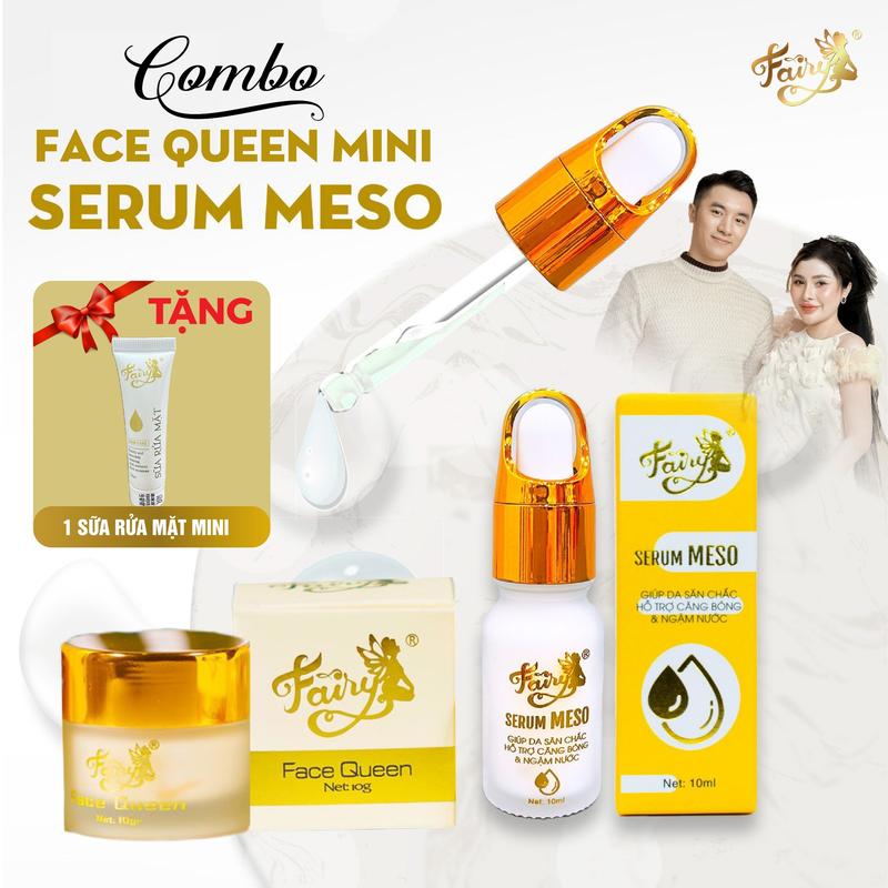 COMBO 2 Sản Phẩm SERUM MESO hỗ trợ Căng Bóng Da & KEM FACE QUEEN Mini Dưỡng Trắng Da "Tặng 1 Sữa Rửa Mặt Mini" FAIRY ETERNAL WHITE. Nữ, Dưỡng Ẩm Da