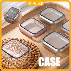 Matte PC Case for Apple Watch Ultra 3/2/1 49mm IWatch 40mm 41mm 44mm 45mm 42mm 38mm SE 3/2/1 Series 9 8 7 6 5 4 3 2 1 Temepred Glass Hard Screen Protector Bumper Cover with Film Accessories for Jam Tangan Smartwatch