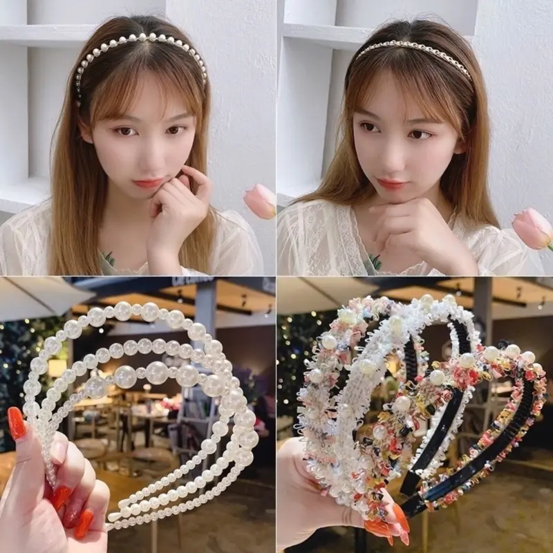 Bờm cài tóc đính đá ngọc trai, bờm tóc phong cách Hàn quốc dễ thương