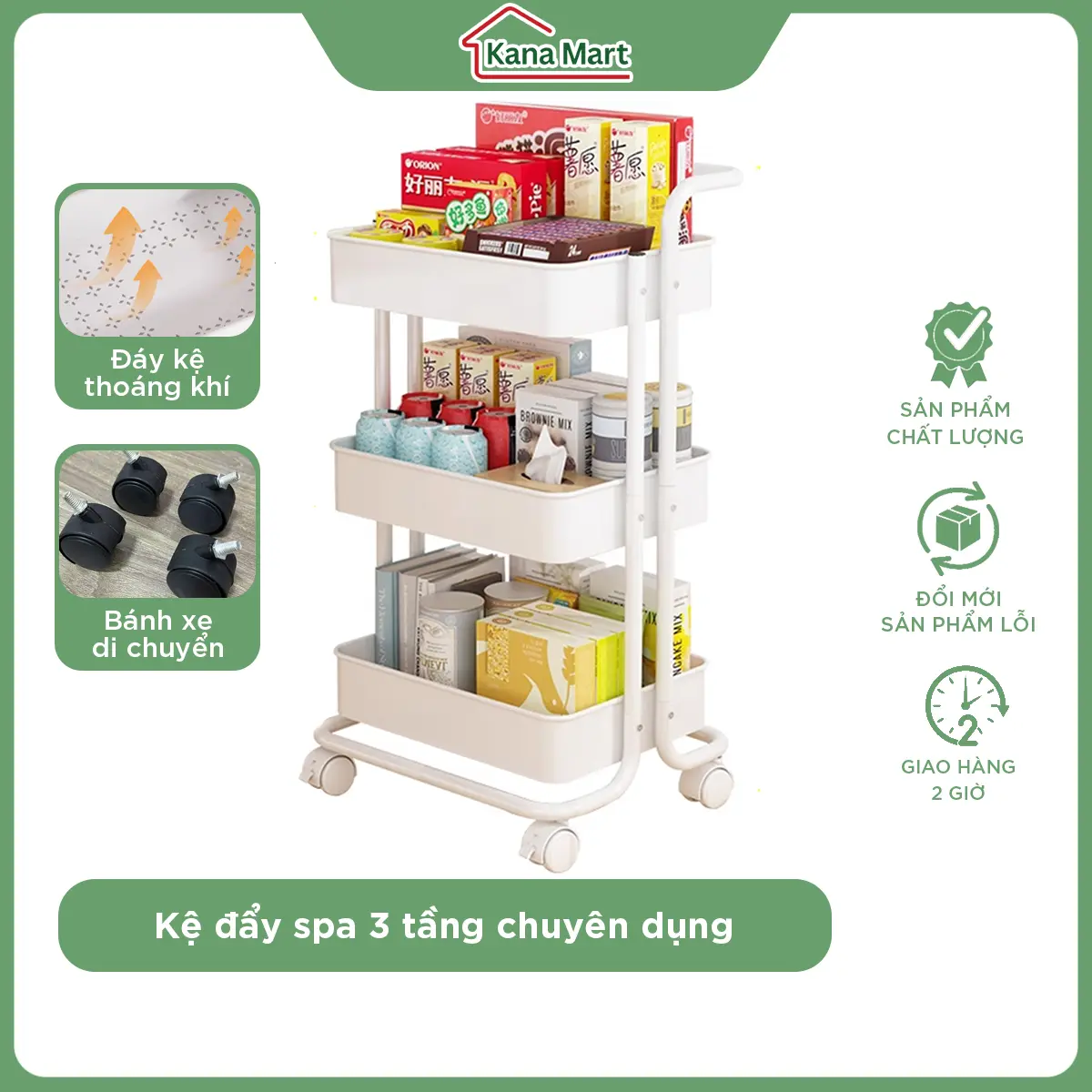 Xe đẩy spa 3 4 tầng chuyên dụng có bánh xe di chuyển