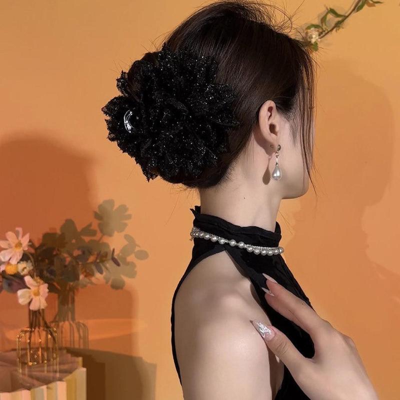 Product Introduction of Kẹp Tóc Hoa Lưới Màu Đen, Mẫu Mới Cao Cấp, Kẹp Tóc Đuôi Ngựa Cá Mập, Phụ Kiện Tóc Thanh Lịch, 1 Cái, Ở Phía Sau Đầu 22
