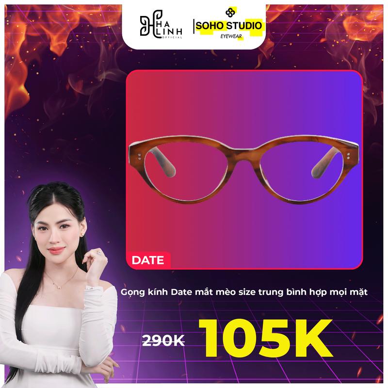 [6.6 Võ Hà Linh x SohoStudio Eyewear] Gọng kính DATE mắt mèo tặng kèm bao da bảo vệ kính kích thước 39 X 147 X 21 X 140mm (CAO X NGANG X MŨI X CÀNG)