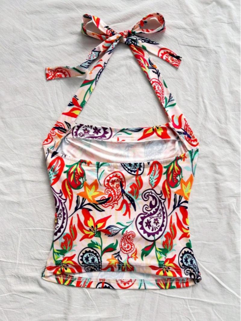 Product Introduction of Women's Landscape Print Halter Neck Top, Casual Sleeveless Top for Summer, Ladies Clothes for Daily Wear 6