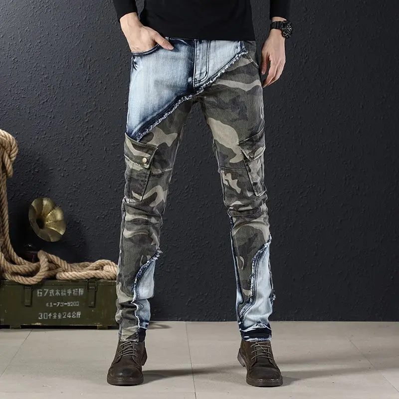 Quần Dài Jean Khâu Rằn Ri, Cá Tính, Dành Cho Nam Giới, Mùa Thu Và Mùa Đông, Phong Cách Hàn Quốc, Hợp Xu hướng Và Dễ Phối Đồ, Thích Hợp Cho Quần Áo Làm Việc, Quần Bút Chì Thường Ngày Quần Dài, Thương Hiệu Thời Trang Menswear Pants