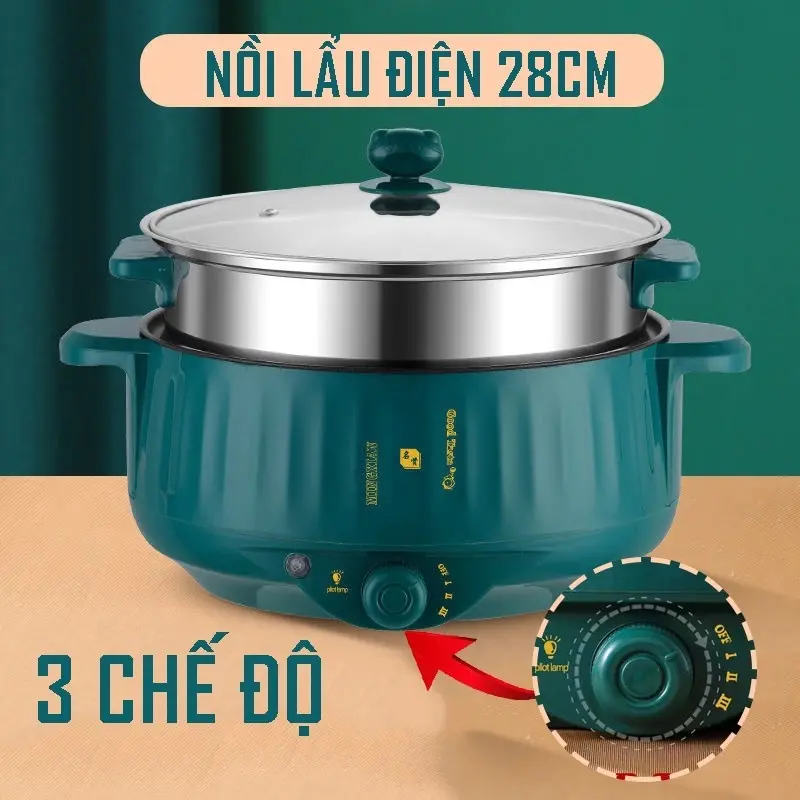 NỒI LẨU ĐA NĂNG 2 TẦNG, CA LẨU XANH, BẾP ĐIỆN THÔNG MINH [ TẶNG KÈM VỈ HẤP] sz 28cm Nồi Điện Nồi Lẩu Điện Nấu Ăn noilaudien nồi lẩu