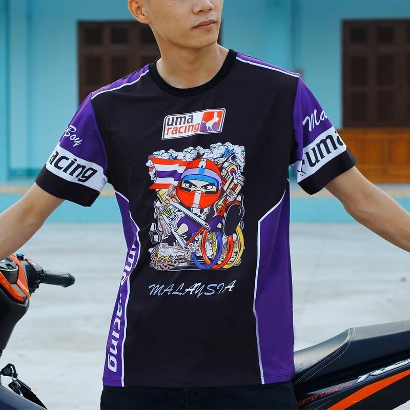 Áo Thun Nam, Uma Đua Xe, Thiết Kế Anime Hoạt Hình 3D, May Nối Màu Tím, Cổ Tròn, Tay Ngắn, Phù Hợp Với Mùa Hè Menswear