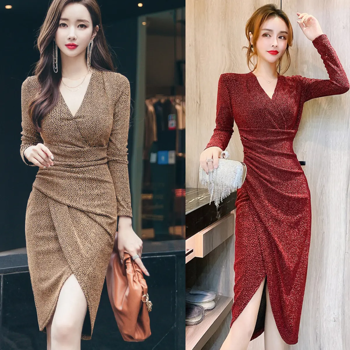 Váy Nữ Thần Thanh Lịch Và Gợi Cảm, Cổ Chữ V, Ôm Sát, Thể Hiện, Ôm Sát, Hàng Có Sẵn, Mới