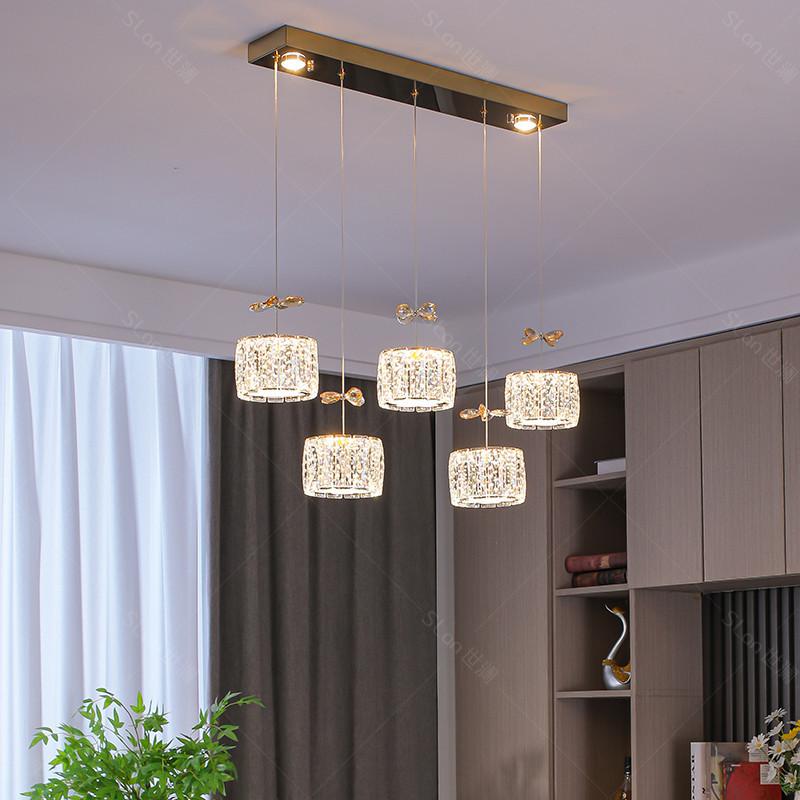 Đèn thả bàn ăn MONSKY 5 vòng pha lê hiện đại MONAX 3 chế độ ánh sáng cao cấp