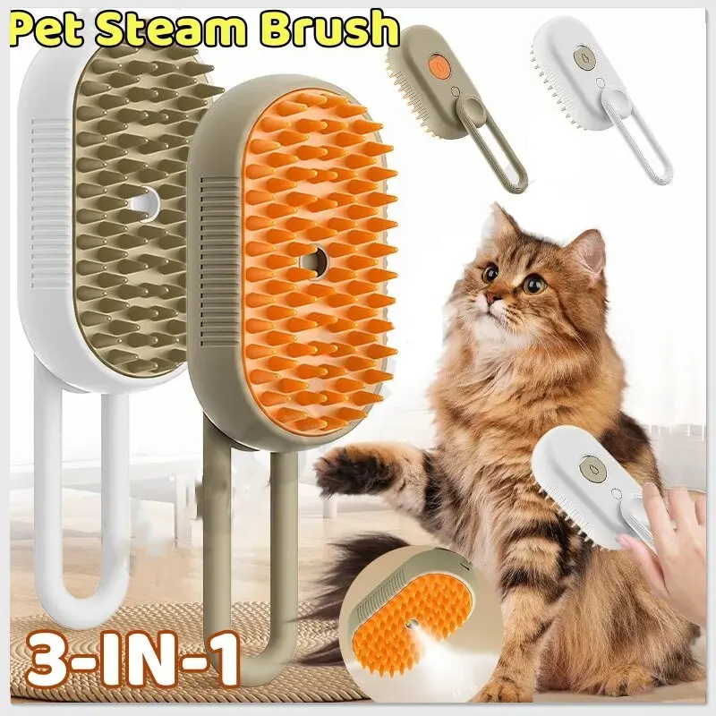 [Mishilei]Pet Steam Brush 3 in 1 Electric Anti-splashing with Steam Spray Cleaning Hair Combs Grooming Massage Comb Pet Supplies