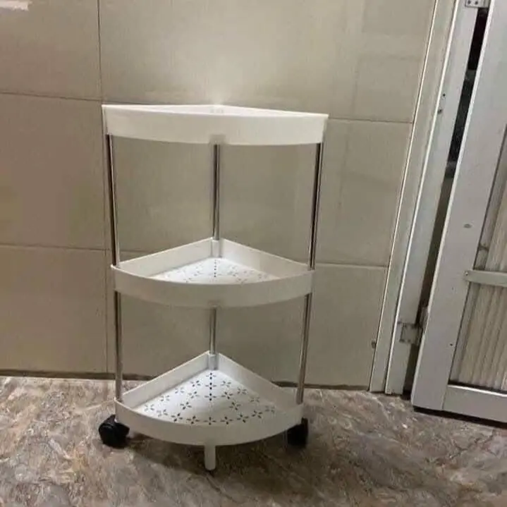 KỆ GÓC 3 TẦNG GIẢI PHÁP CHO NHÀ TẮM HẸP #57k/c  - Chất liệu: khung k im loại ch ịu l ực ch ống gỉ, nhựa ch ịu lự c - Màu sắc : trắng 5