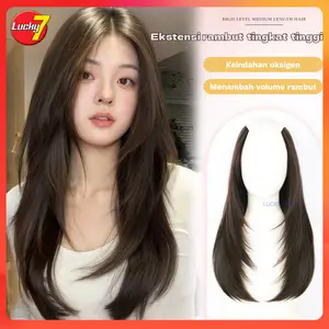 COD/LuckyTujuh/Tablet wig berbentuk u untuk penambahan wanita/rambut/fluffy/satu-piece tablet wig/level tinggi/gesper dalam/mikro-curl/tak terlihat/pencarian ekstensi rambut/gaya yang sama seperti selebriti/50cm/60cm/inwardCurl