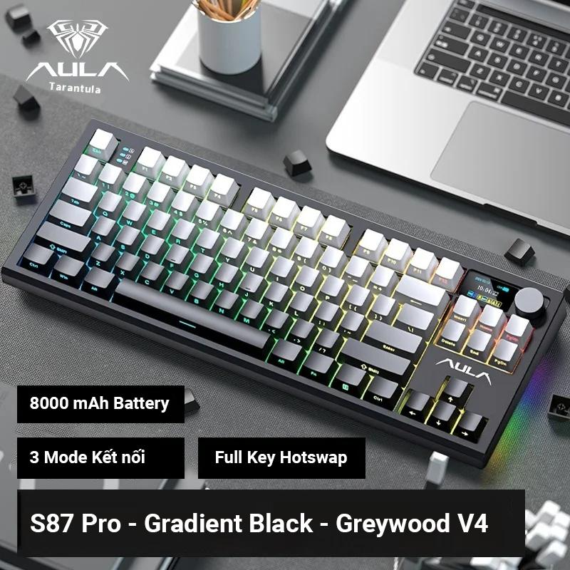 [AULA] Bàn phím cơ AULA S87 Pro - Núm xoay multimedia và màn hình hiển thị TF 1.4" - 3 Mode kết nối Bluetooth 2.4G và có dây - Pin 8000 mAh - Gasket Structure - Full Key Hotswap - BH 12 Tháng