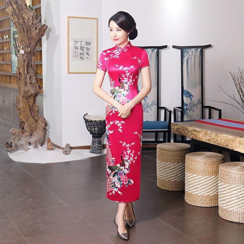 Sườn Xám Dài Trung Bình Cho Nữ, Trang Phục Biểu Diễn Catwalk Thượng Hải Cũ Mới, Dáng Ôm, Váy Phong Cách Trung Quốc Thanh Lịch 3