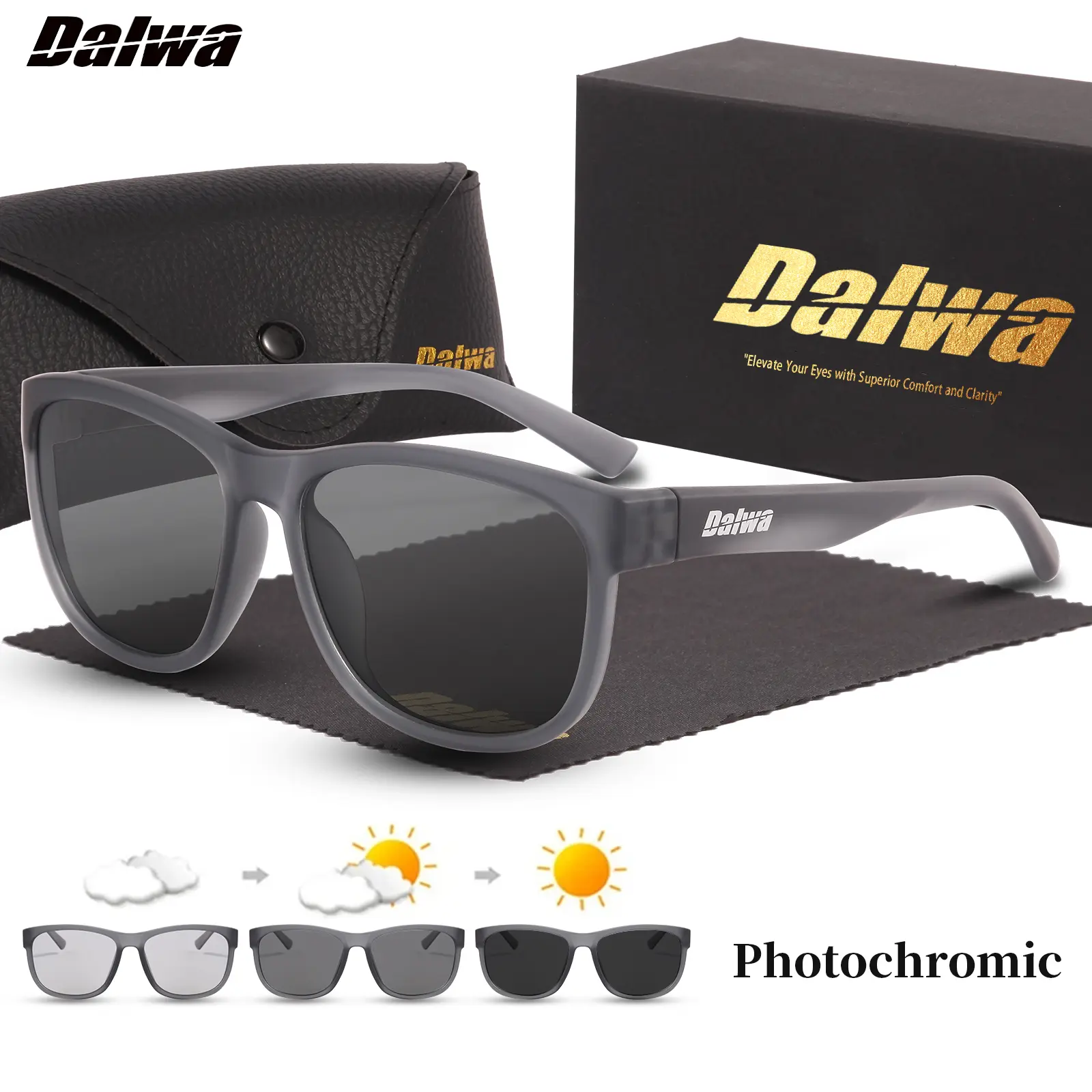 Cermin Mata Hitam Memancing Memandu, Dalwa Photochromic, Untuk Lelaki, Warna Cermin Mata Matahari Terpolarisasi Lelaki, Sesuai untuk Mendaki dan Memancing, Matahari Klasik, Perlindungan UV400,  Sukan Luaran Polarized Eyewear Sunglasses Matte Magnetic