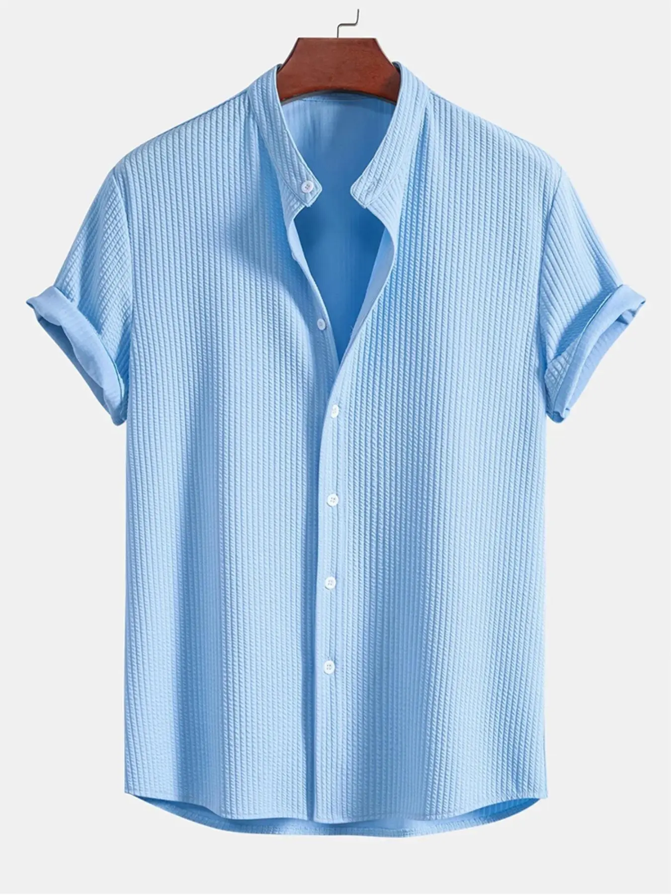 Men's Solid Color Short Sleeve Top, Regular Fit Casual Comfy Knitted Top for Summer, Men's Top for Beach Vacation