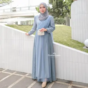 EmmaQueen - Dress Heidy gamis lebaran 2026 model gamis terbaru Kombinasi Tile Brukat mix Mutiara XS/XXL Busui