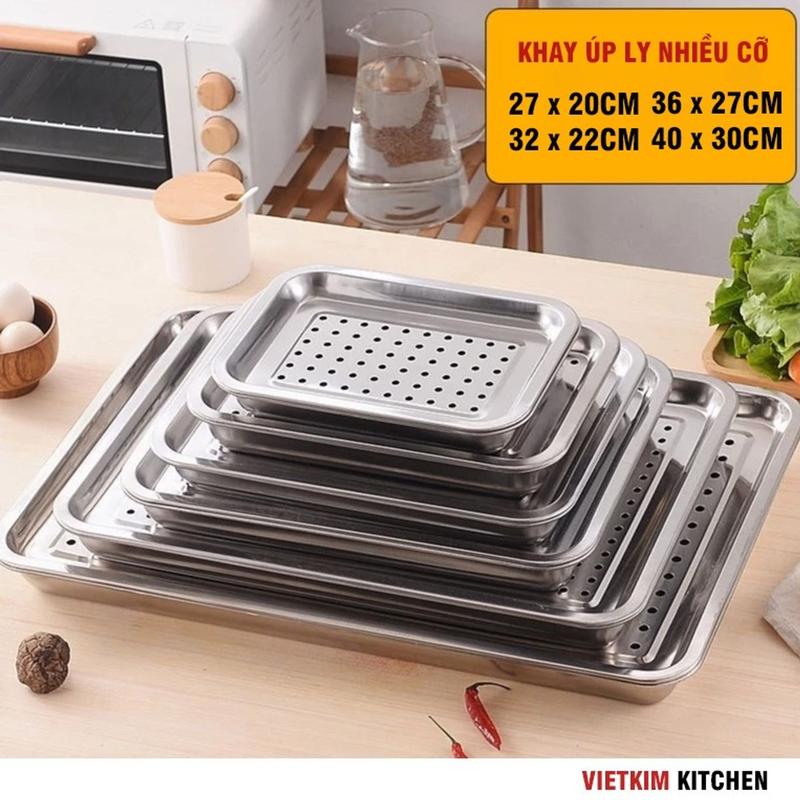 Khay inox úp ly ráo nước có lỗ - mâm trà chữ nhật nhiều cỡ
