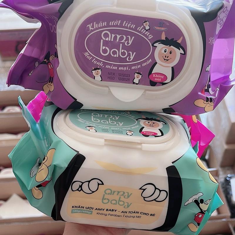  {Sỉ Hộp 185 650G}Thùng 10 hộp khăn ướt Amybaby không mùi an toàn cho bé Tím Nặng 6kg5 