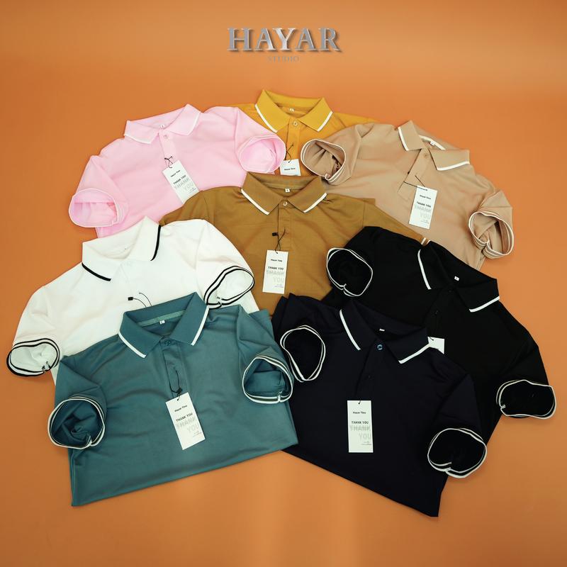 Áo POLO HayaR Basic Vải Cá Sấu Thái 2 Viền Tay Menswear Nam Top Shirt Có Cổ Ngắn Tay Cộc Tay Tay Ngắn